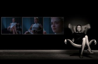 Слева три изображения Шерон Стоун из фильма "Основной инстинкт", с права женщина в кресле