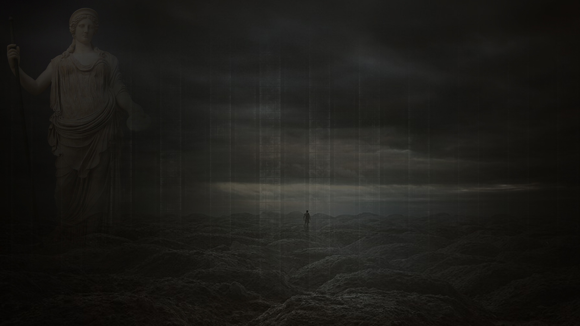 Слева статуя "Геры" по центру то ли мужик то ли Геркулес идёт толи по волнам то ли по холмистой пустыне