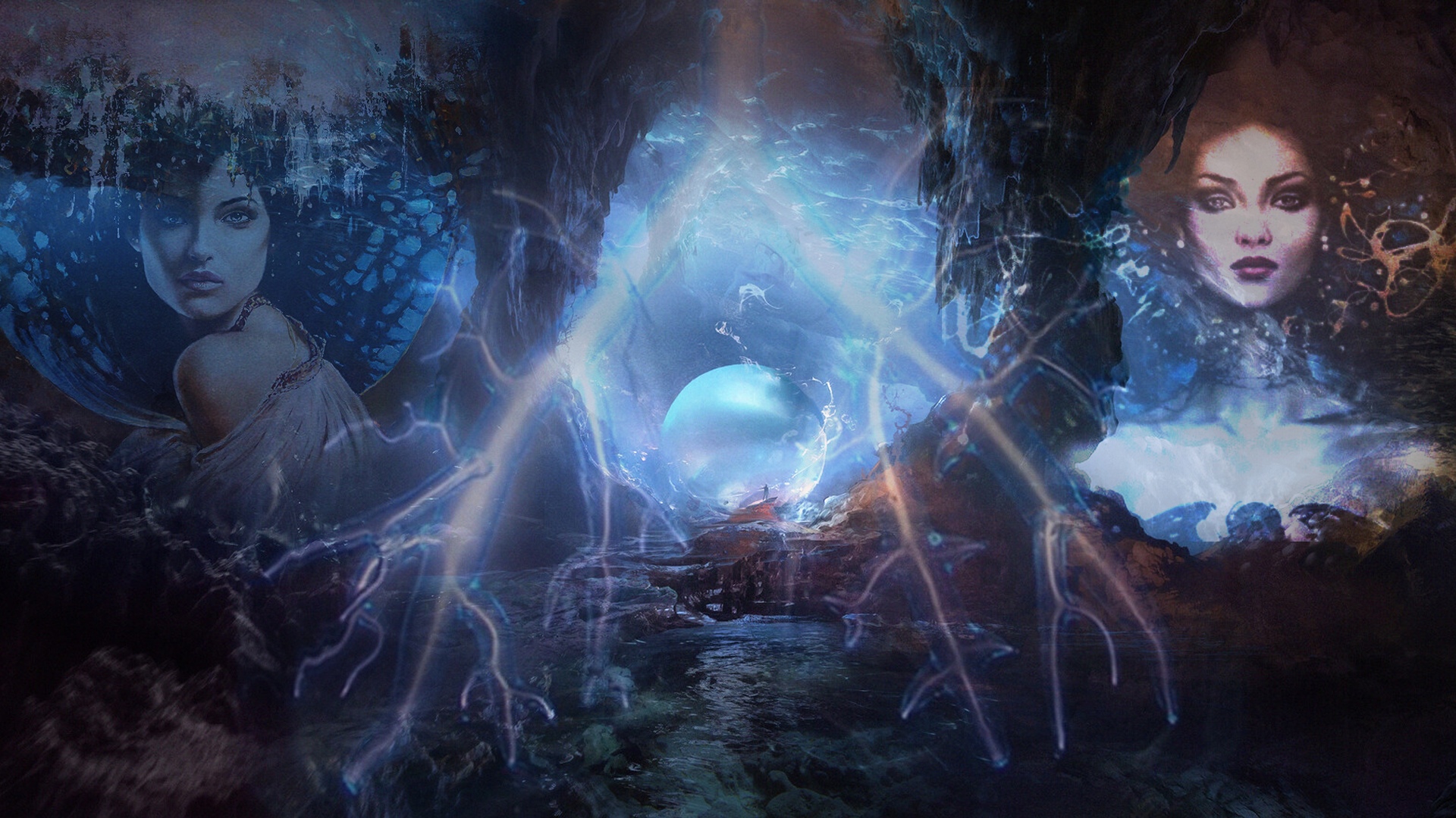 С лева и справа изображение неизвестных цариц, по центру что то напоминающее пронхи