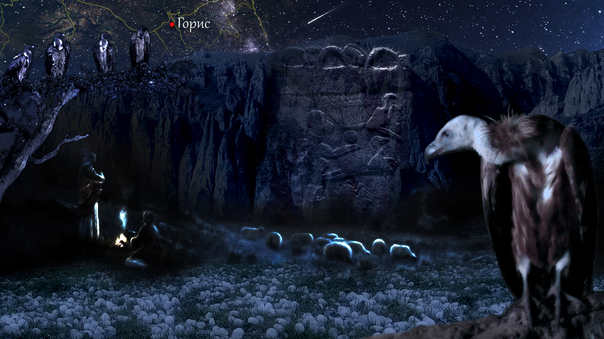 гриф и град с куриное яйцо